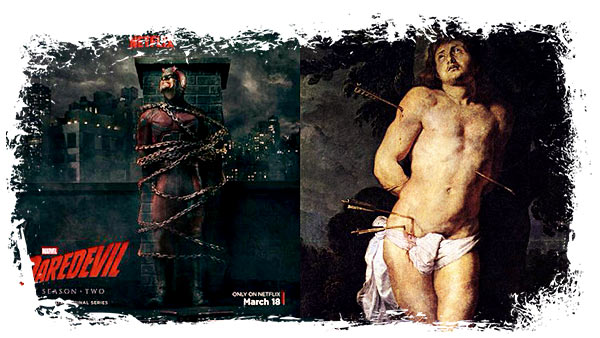 В постере с Мэттом Мёрдоком прослеживается параллель с полотном «Святой Себастьян»